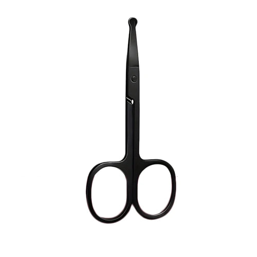 1PC Silver Mirror Light Black Round Head Safety Nose Hair Scissors