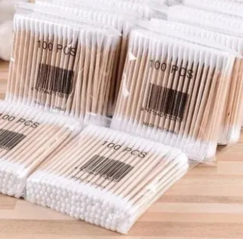 500pcs Double Head Wood Cotton Swab Nose Ears Cleaning Women Makeup